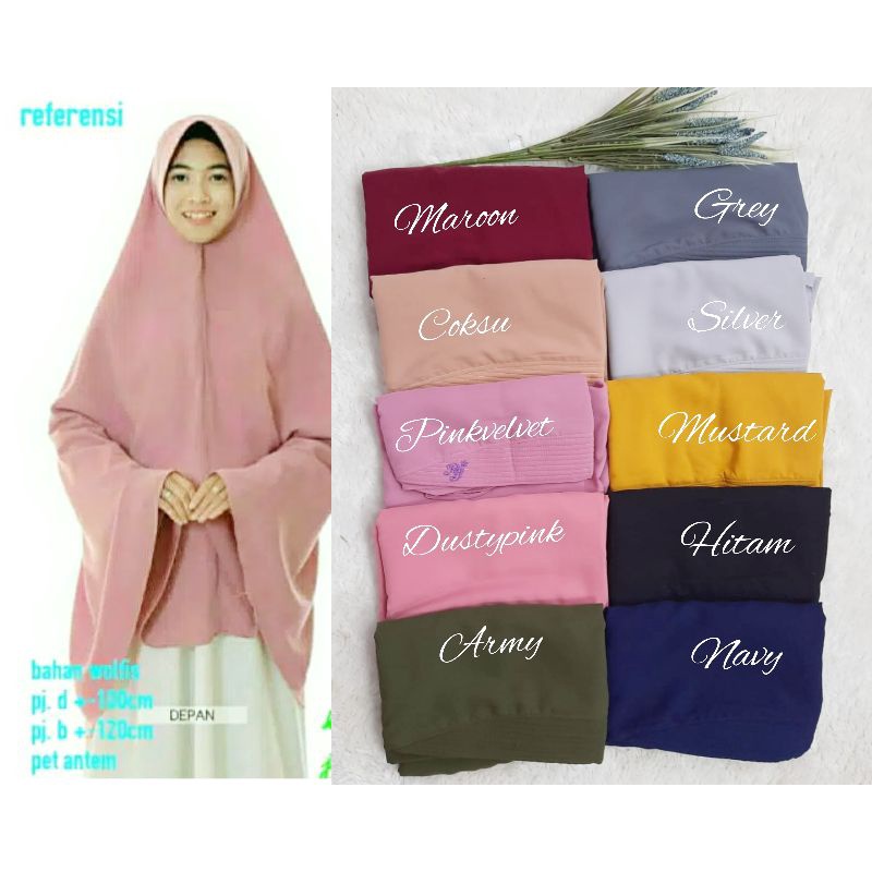 Hijab instan Khimar Wolfis polos pet antem jumbo Full XL XXL