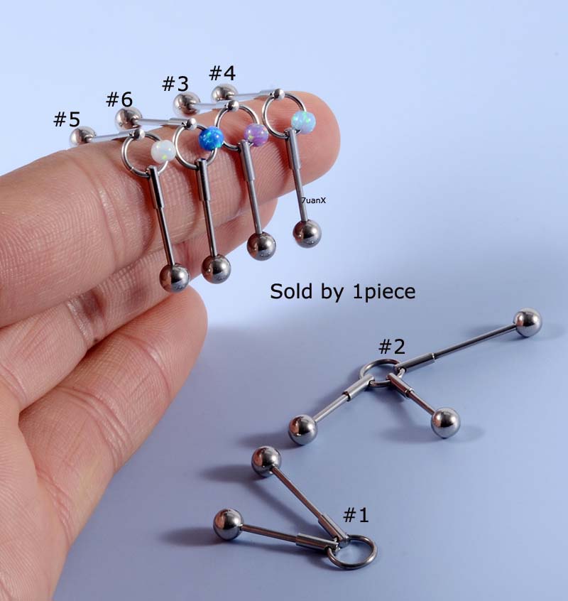 1pc Anting Barbel Bahan Stainless Steel Dengan Opal 16gauge Ketebalan