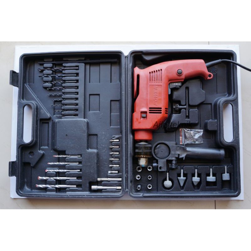 Mesin bor listrik set power 13mm impact drill box set komplit murah meriah