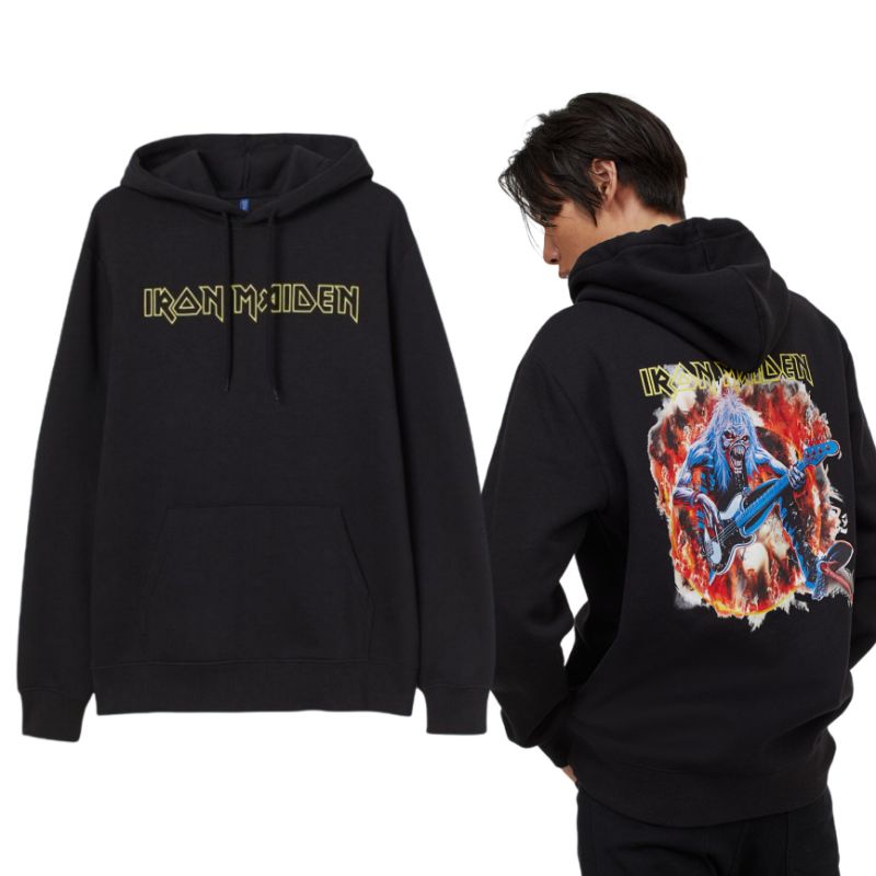 Hoodie h&m Katun Pria hnm Iron Maiden black printed
