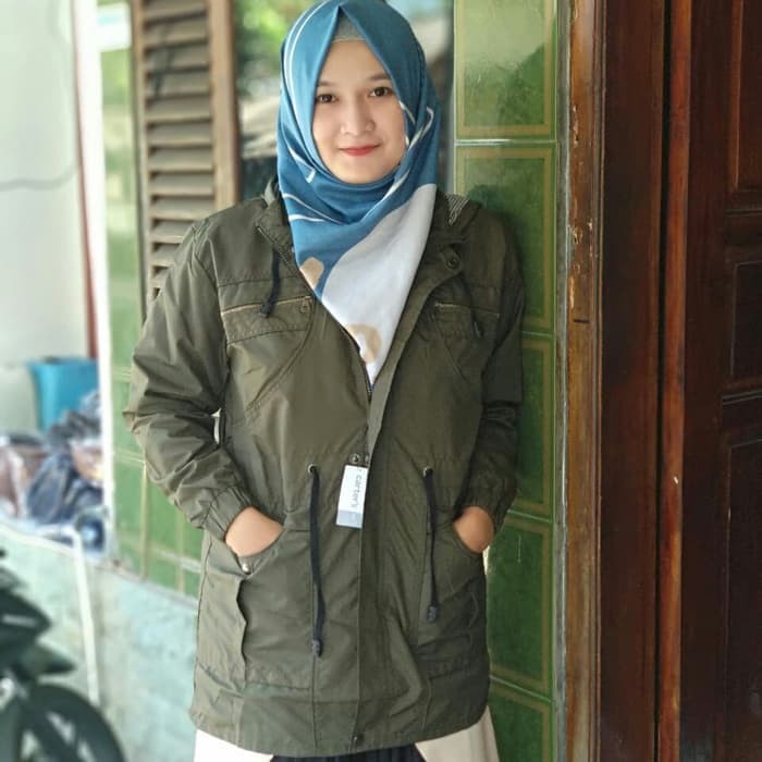 JAKET PARKA CEWEK TASLAN PREMIUM HIJAU ARMY