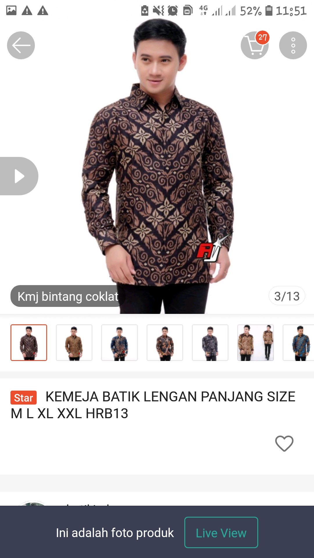 Kemeja Batik Pria Lengan Panjang Size M L Xl Xxl Bswart Batik Hrb026 Kenango Panjang Padi