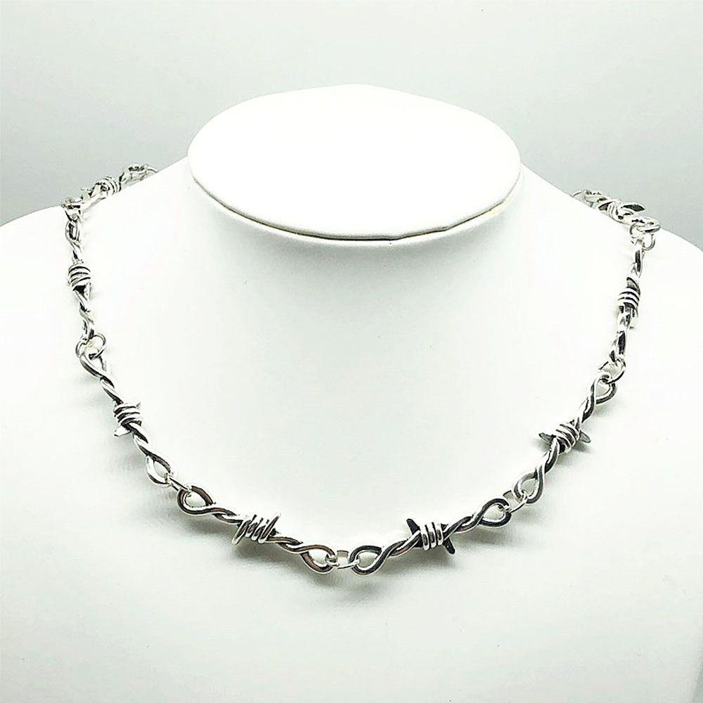 Chookyy Unisex Choker Kalung Gaya Punk Hip-hop Alloy Kawat Berduri Gelang