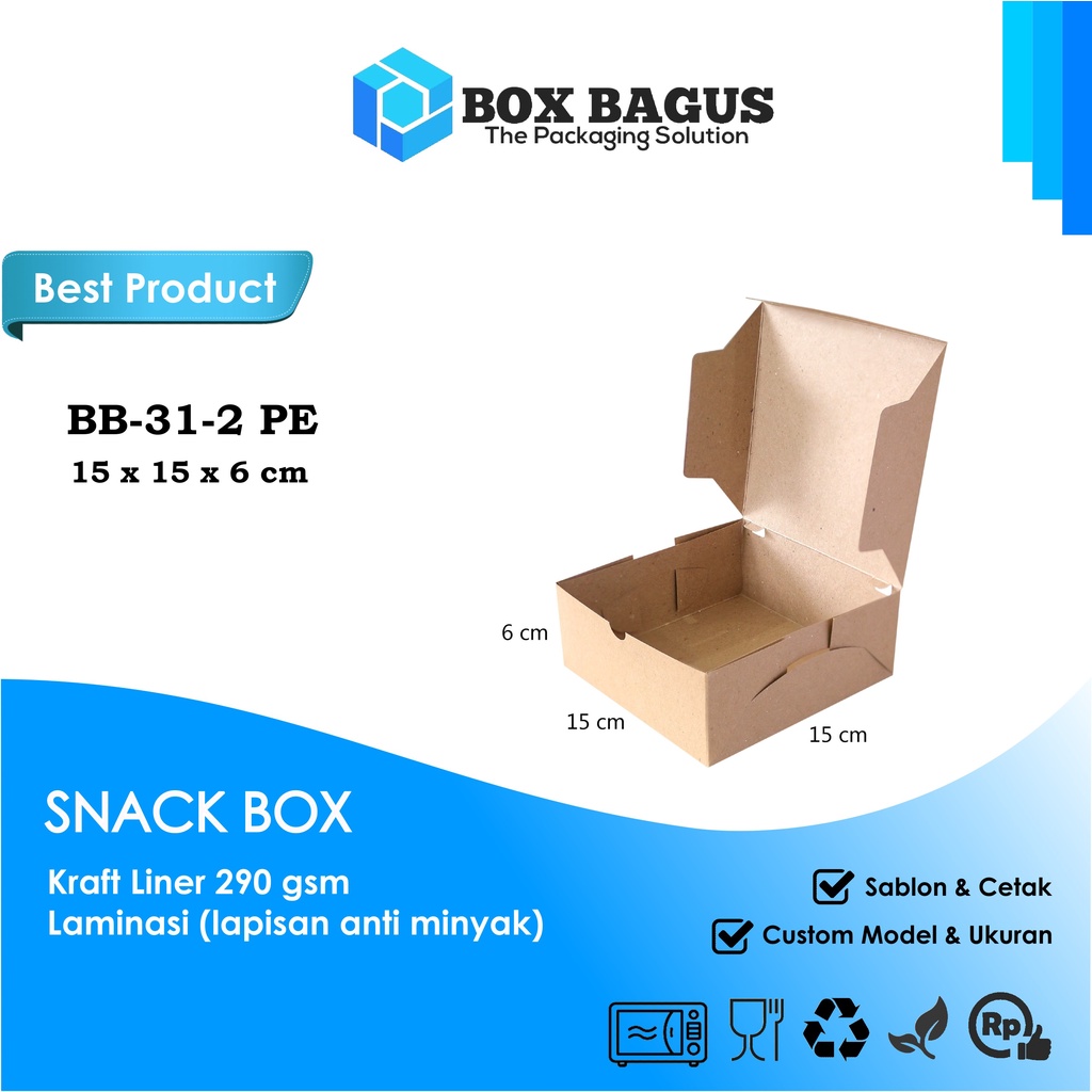 BOX DUS 15x15x6 KRAFT 290 GSM LAMINASI - KOTAK HAMPERS MAKANAN NASI ROTI KUE SNACK