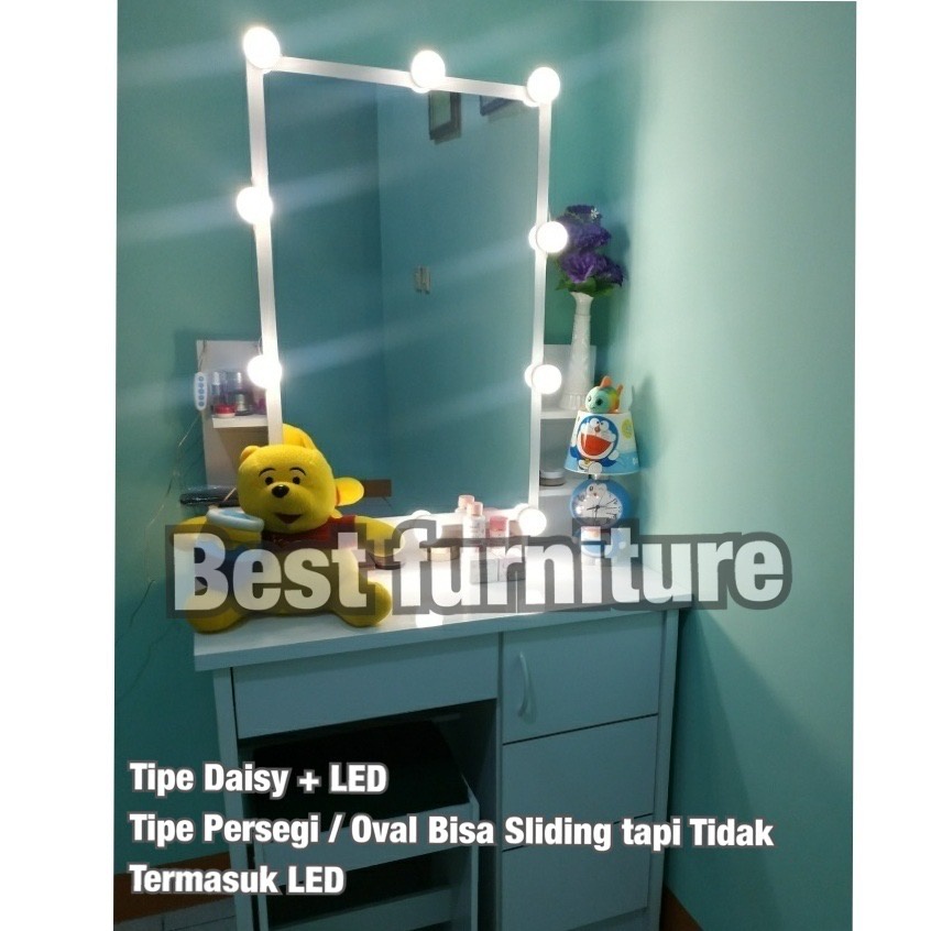 BEST [FREE KURSI ] Meja Rias Putih Lampu LED Meja Rias Kaca Sliding Kaca Minimalis FREE Kursi