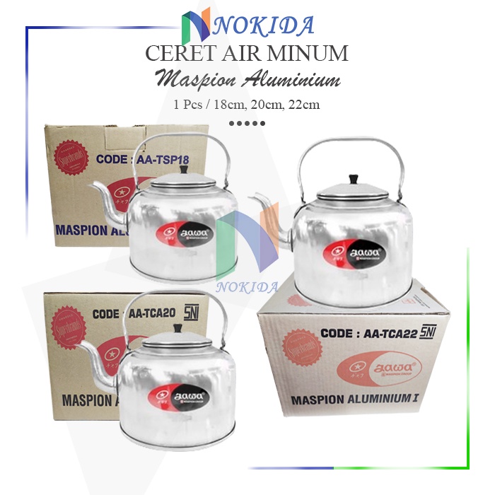 Nokida Ceret Air Minum Aluminium Maspion [18cm, 20cm, 22cm] / Teko Air / Wadah Air Polos / Teko Jadu