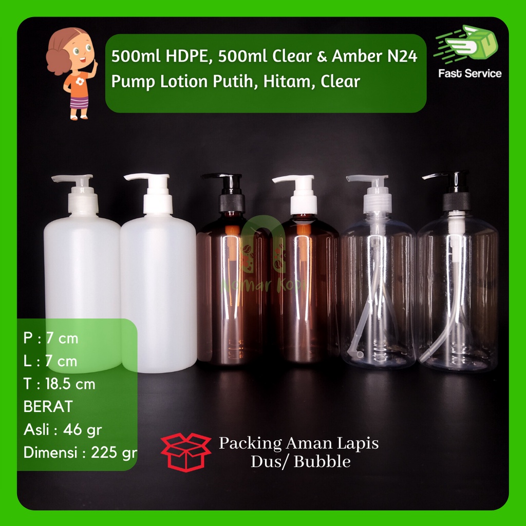 BOTOL 500ML CLEAR PUMP LOTION NECK 24 PET TEBAL SANITIZER LOTION