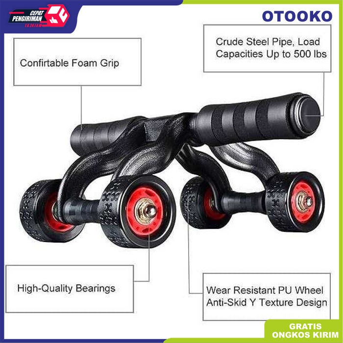 AB Wheel Roller 4 Wheel AB Roda 4 Alat bantu Gym ABS Otot Perut Lengan