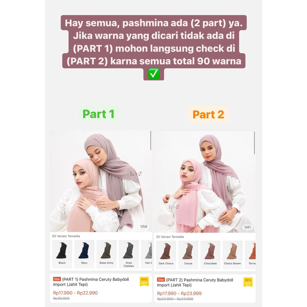 (PART 1) Pashmina Ceruty Babydoll Import (Jahit Tepi)