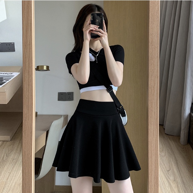 GirlWish Korean Sexy Mini Skort / Korean High Waist Tennis Mini Flared Skirt / Rok Pendek Tenis Korea / Mini Skirt Polos