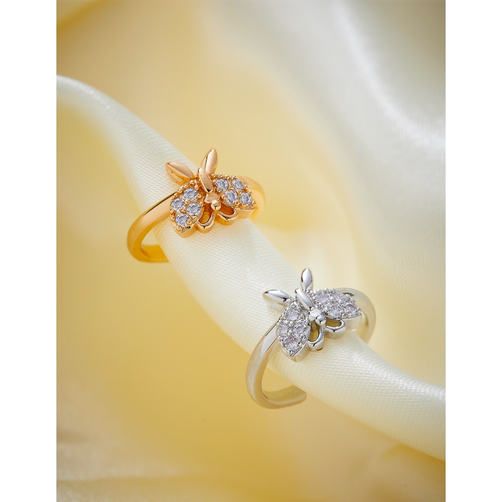 Agate 41J Cincin Titanium Anak Anak Emas Perempuan Laki Laki Insial Kupu Gambar Love Anti Karat Keci