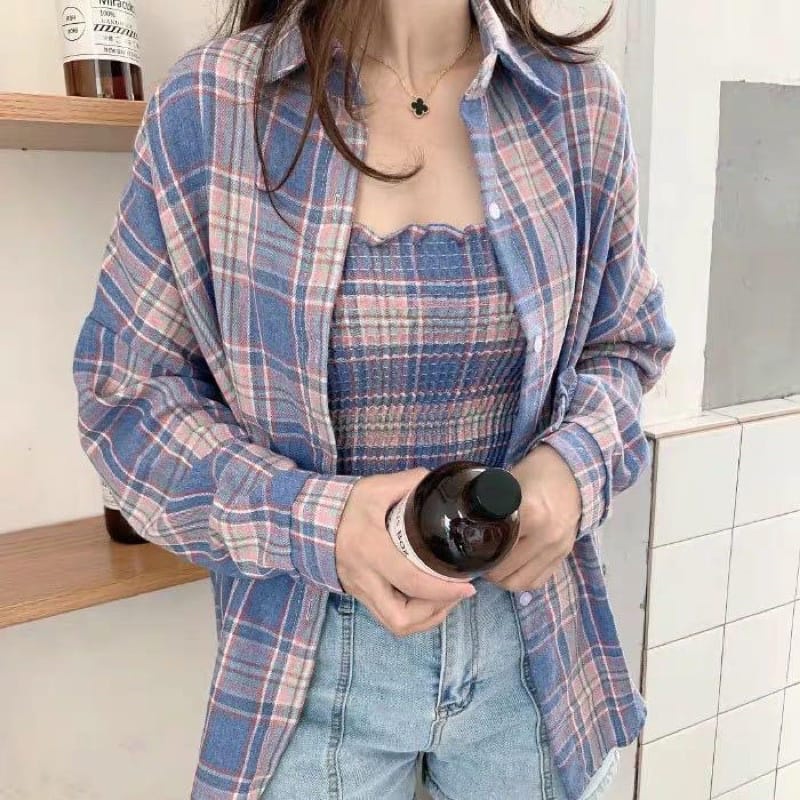 BEFAST - ZEC OOTD Setelan YOUYA / Set Canberra / Setelan Wanita Terbaru / Set Daleman Tanktop+Luaran Kemeja / Set OOTD Ala Wanita Korean