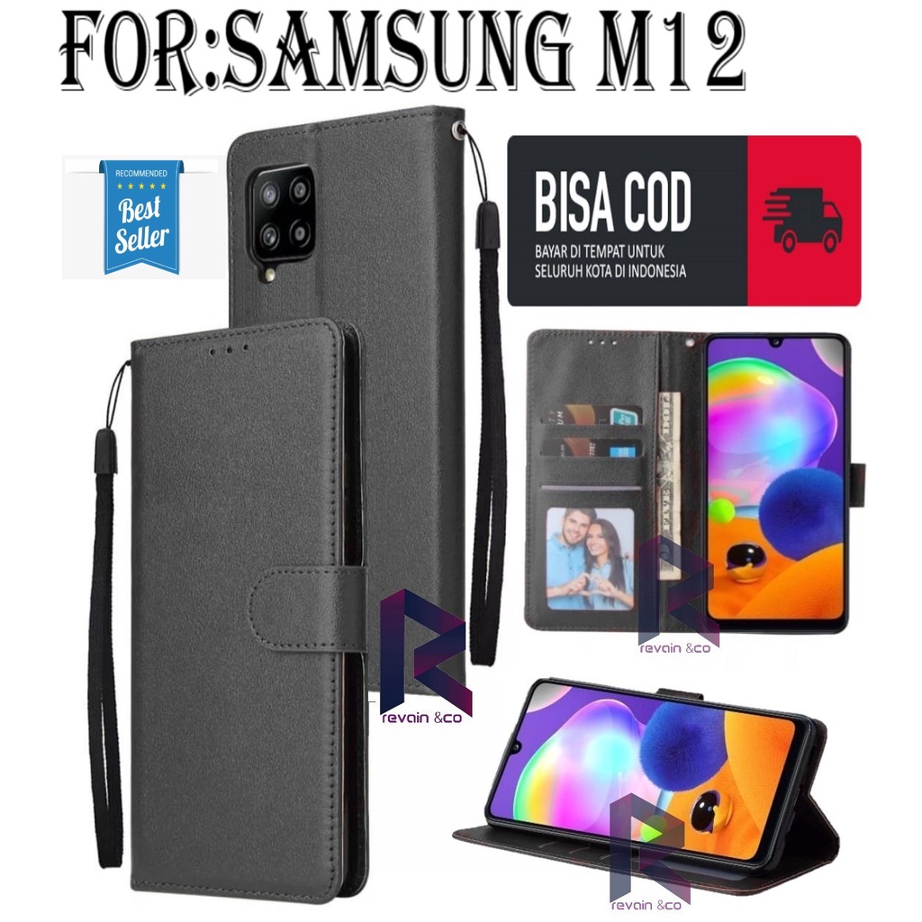 CASING SAMSUNG M12 FLIP WALLET LEATHER KULIT PREMIUM SARUNG BUKA TUTUP FLIP CASE SAMSUNG M12