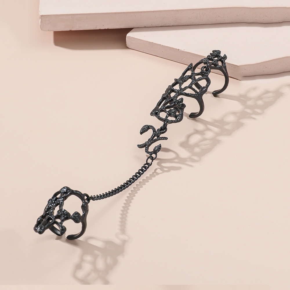 Cincin Rantai Geometris Warna Hitam Emas Gaya Punk Vintage Hip Hop Untuk Wanita