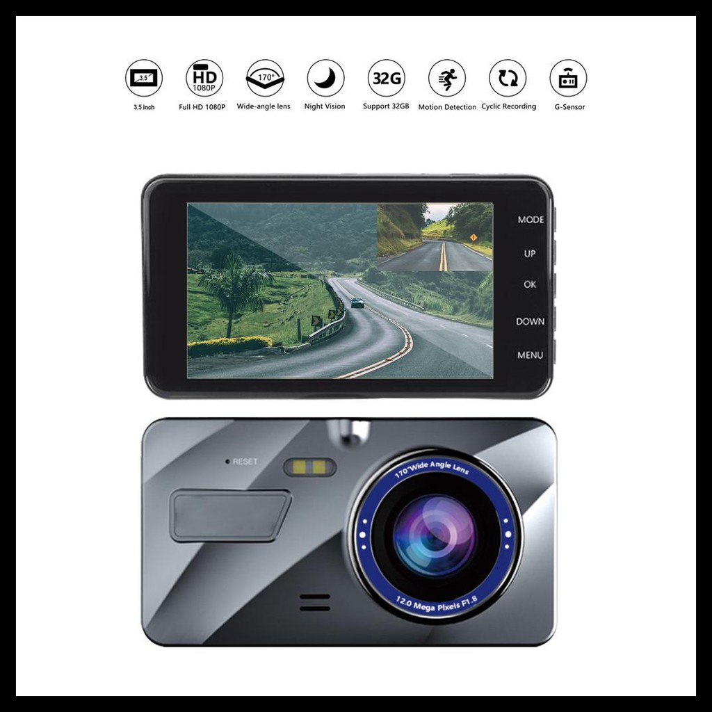 {BISA COD} Dual Lens Mobil Kamera Dash Cam Mobil Dashboard Kamera Depan Perekam Video Camcorder