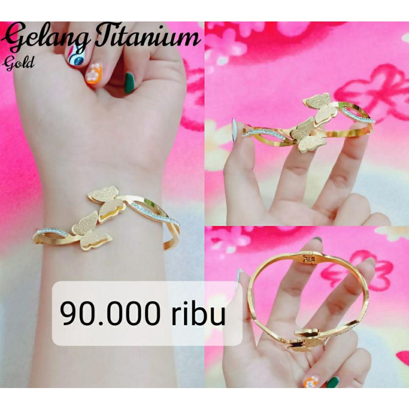 gelang titanium asli warna mas
