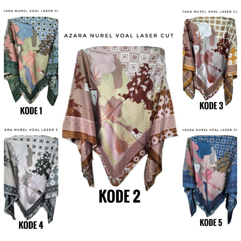 Jilbab segiempat Motif azara nurel laser cut Hijab Segi4 kerudung motif segi4