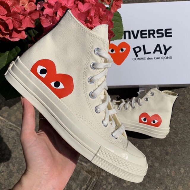  Sepatu Converse X CDG  Play Hi Full White Premium Shopee 