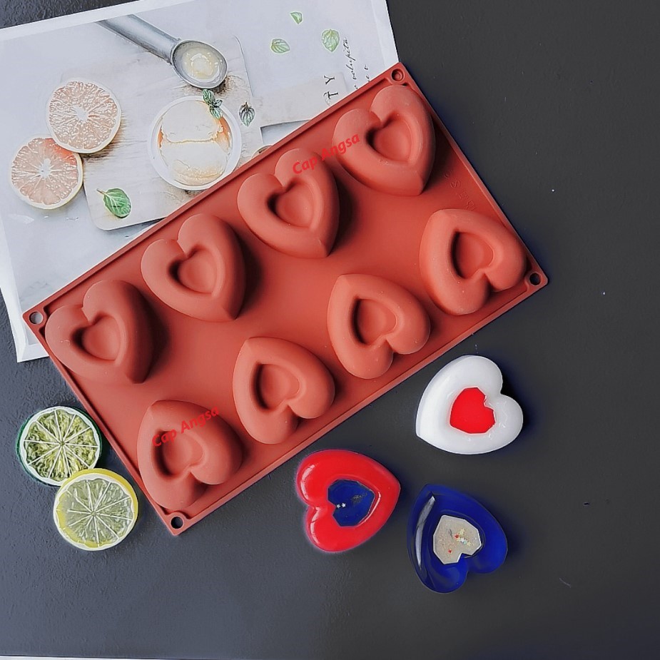 CETAKAN SILIKON HATI DONAT 3D SILICONE MOLD LOVE HEART DOUGHNUT DONUT JELLY AGAR COKLAT SILICON MOULD 8 CAVITY