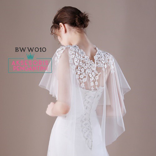 [TOKO TERPERCAYA] BOLERO KARDIGAN BROKAT KOREA AKSESORIS PENGANTIN LACE PUTIH BWW010