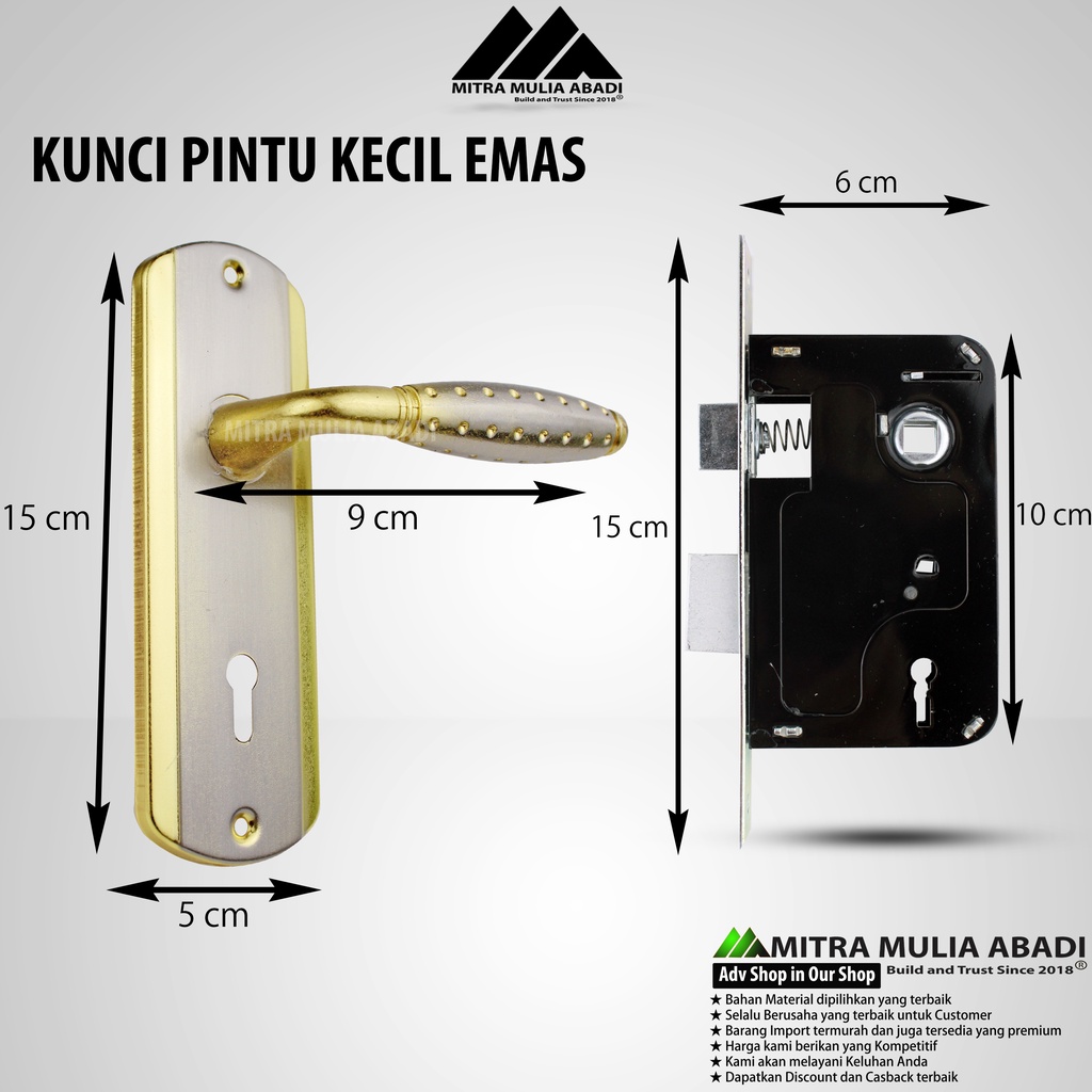 Kunci Pintu Kecil Top Safety Lock 15 cm Komplit Premium Royale