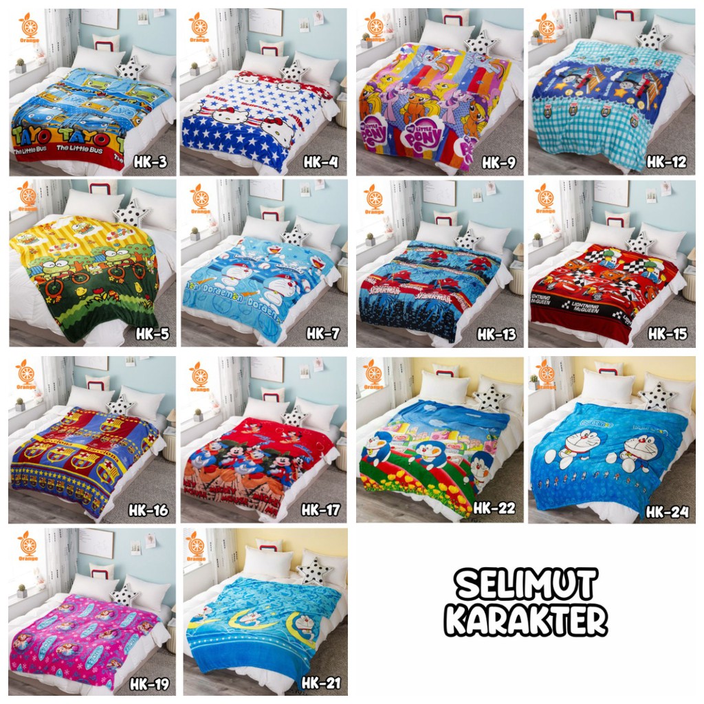 Selimut Karakter Bulu Halus - Selimut dewasa dan Anak 120*180CM Motif Anak