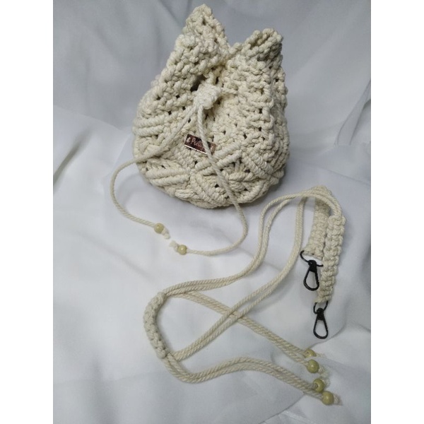 tas serut macrame, bucket bag, makrame
