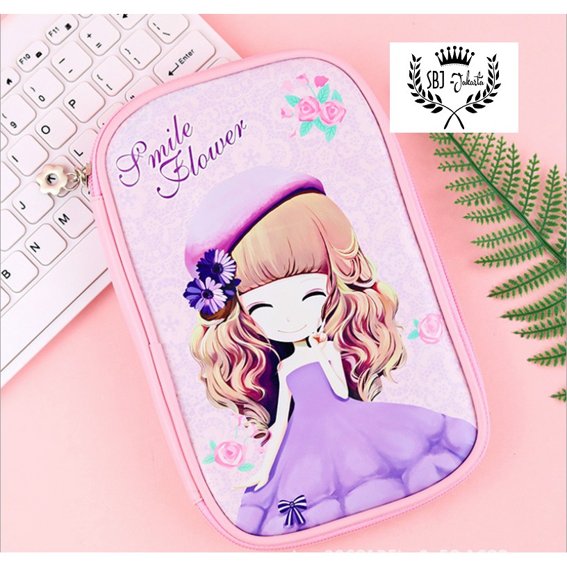 TEMPAT PENSIL KOTAK PENSIL SOFTCASE  motif SMILE FLOWER