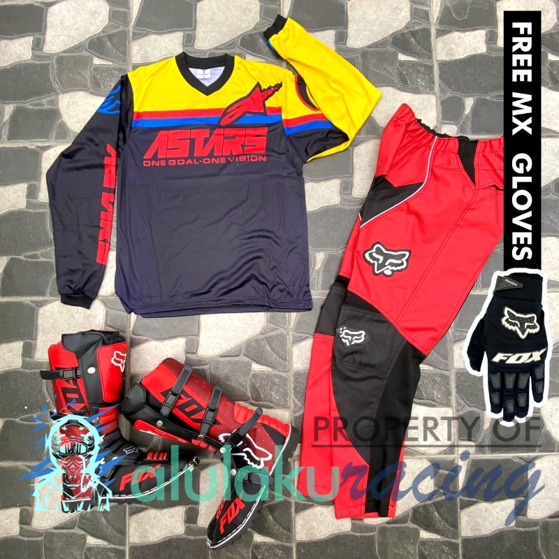 Jersey, Celana, Sarung Tangan &amp; Sepatu Fullprint with Protectors Fullset MX Trail Motocross - Paket Bundling ASCTFG040303-F41