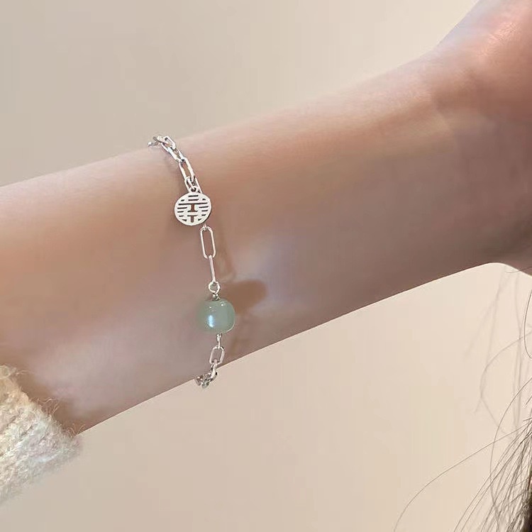 Gelang Tangan Sterling Silver 925 Dengan Manik-Manik Mutiara + Jade Untuk Wanita