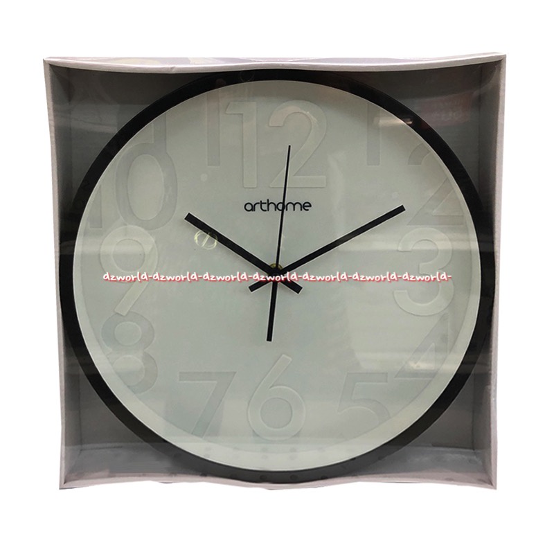 Arthome Wall Clock Jam Dinding Bulat Angka Besar Nomer Putih Bingkai Hitam Art Home Black White