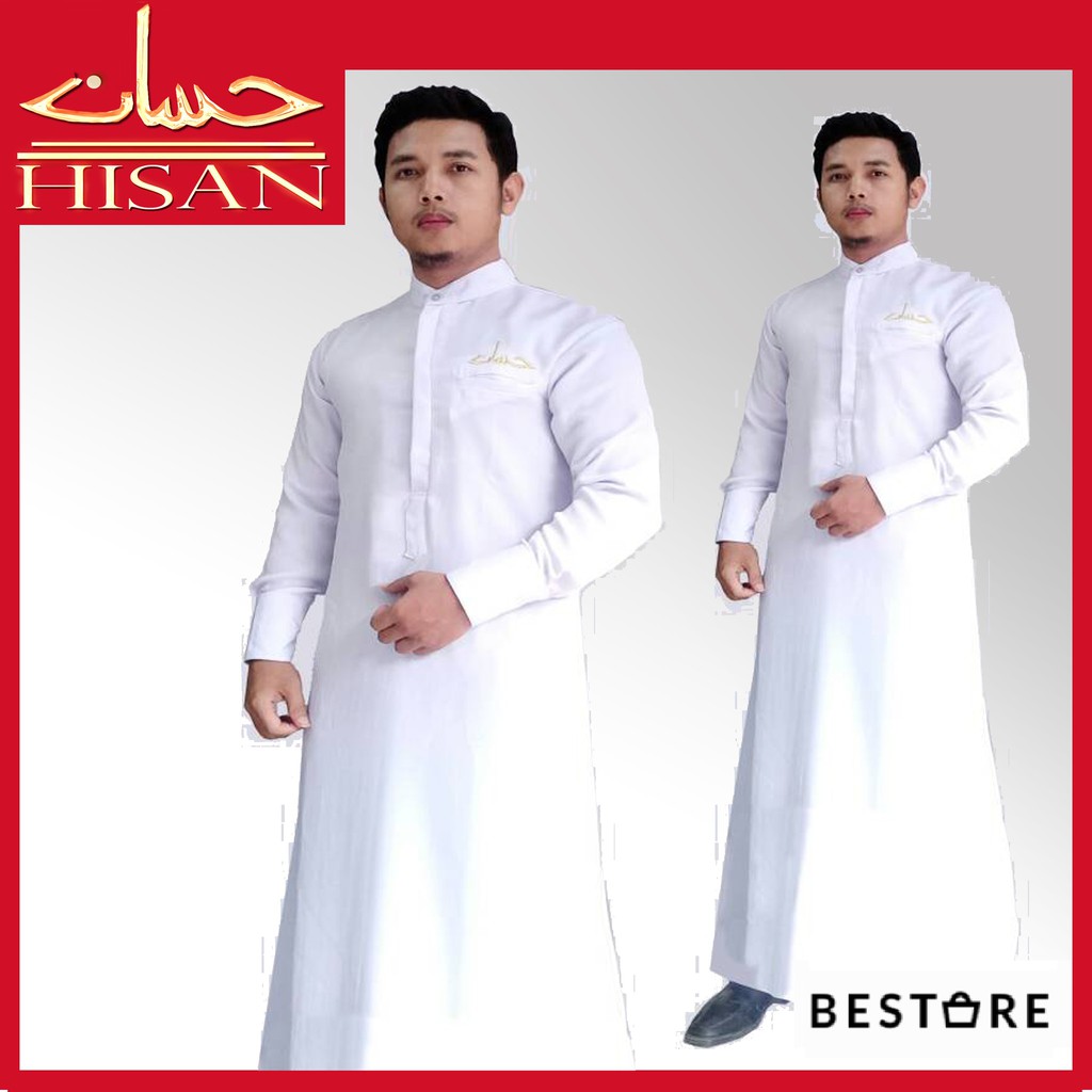 Gamis Pria Jubah Pria Hisan Slim Fit Putih Premium