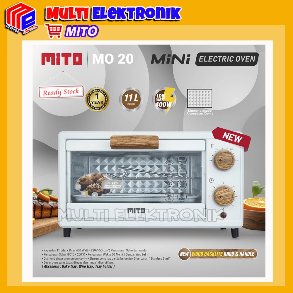 MITO OVEN LISTRIK MINI MO20 Kapasitas 11 Liter  Pemanggang Kue Original Garansi Resmi