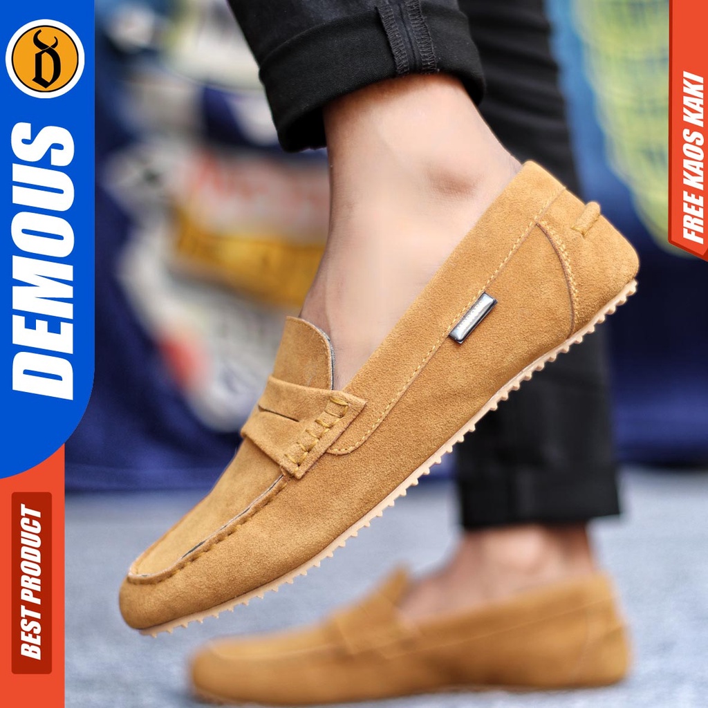 Demous Noah Sepatu Slip on Pria Santai Casual Formal Suede Kerja Kantor Kuliah Hitam