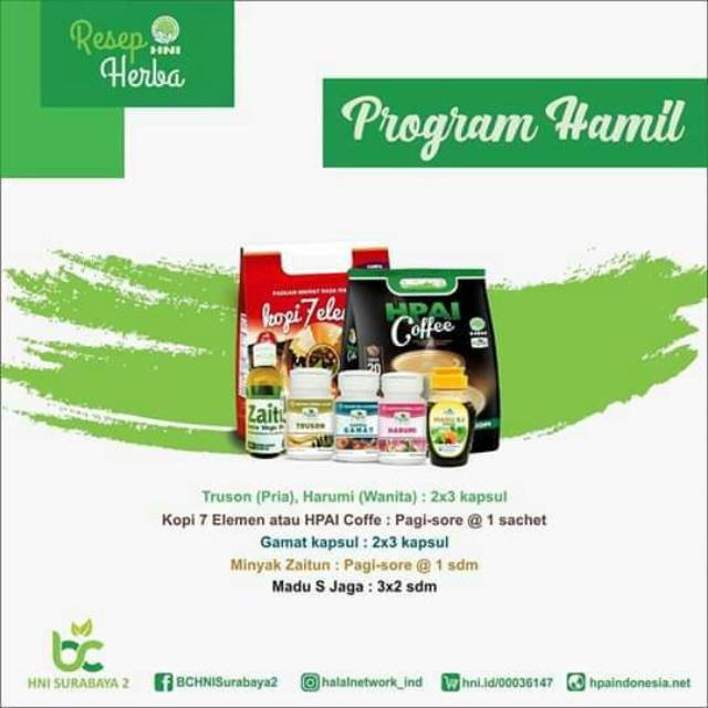 PAKET HNI HPAI PROGRAM HAMIL / GAMAT/ HARUMI /TRUSON/ MINYAK ZAITUN / KOPI HNI HPAI / MADU SJ