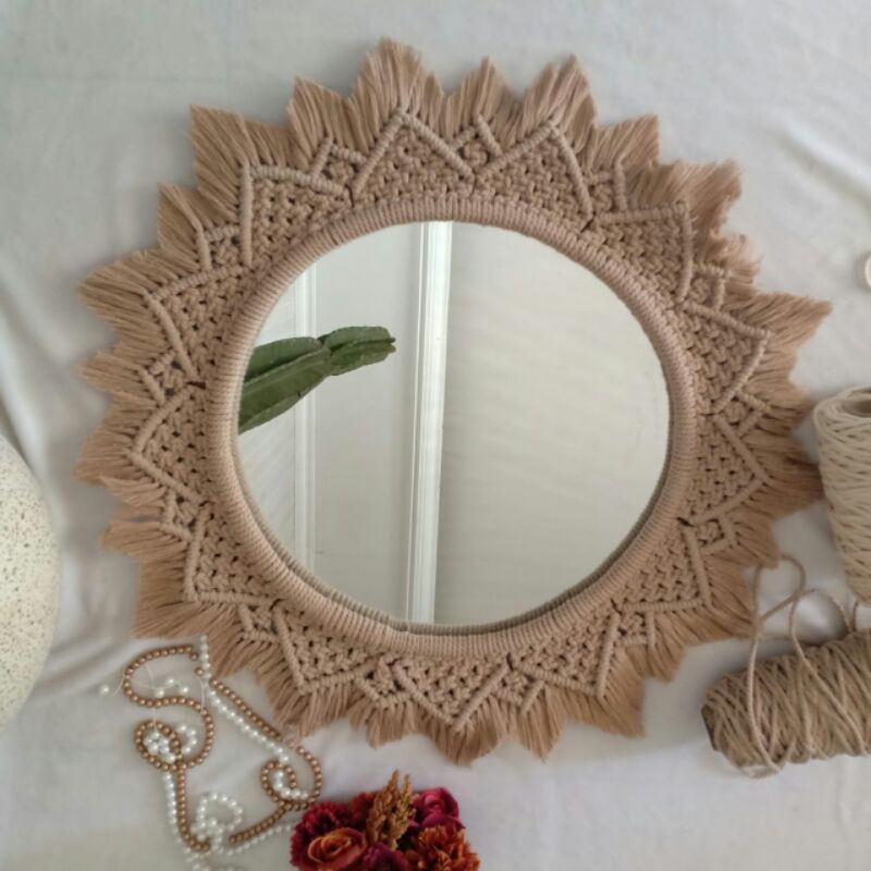 cermin macrame mirror macrame bulat D30cm unik murah