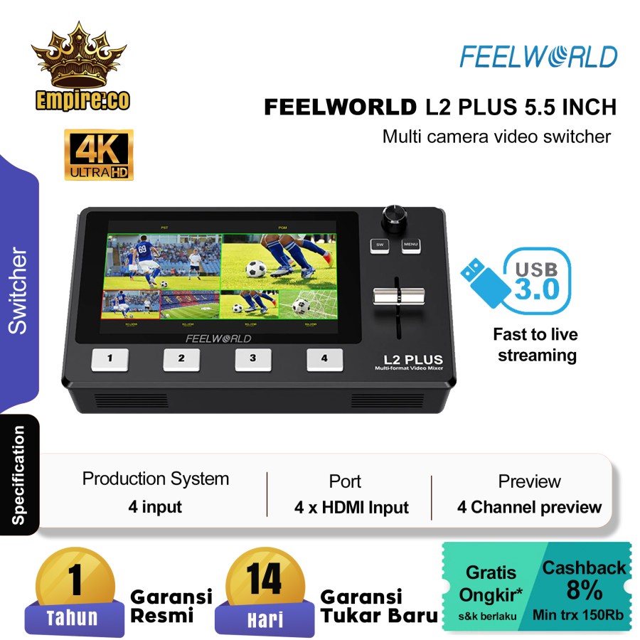 Feelworld LIVEPRO L2 Plus Multi-Camera Video Switcher Live Streaming