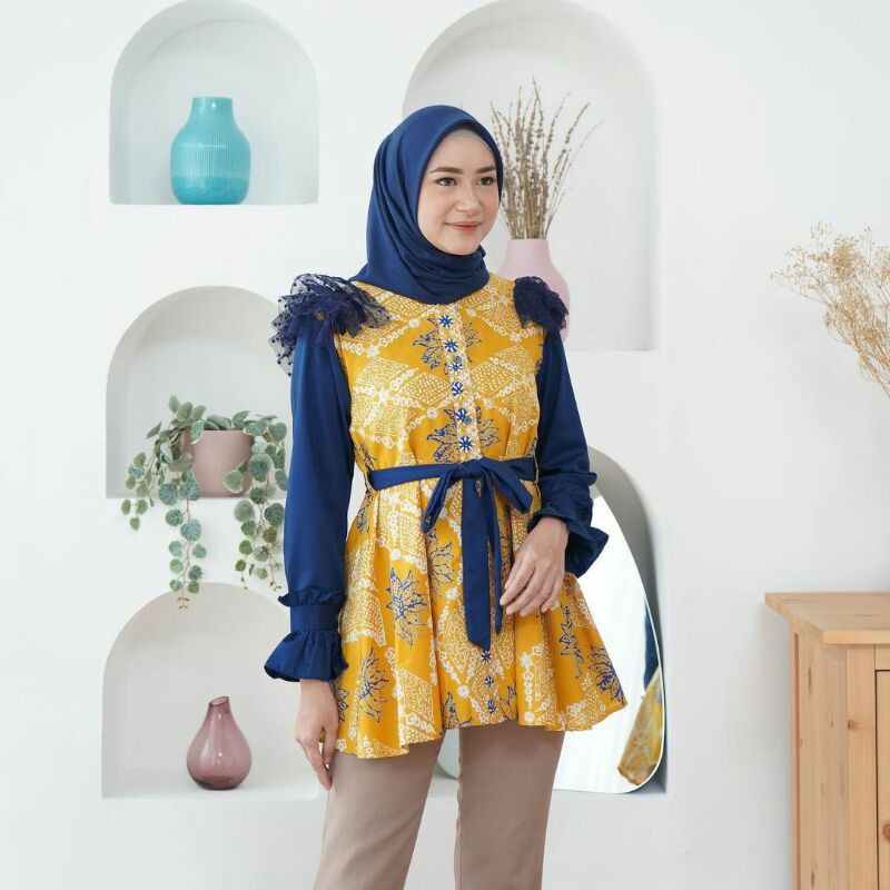 Pola Produksi Blus 027 - Pola blus batik - Pola baju Batik variasi bahu tulle kerut