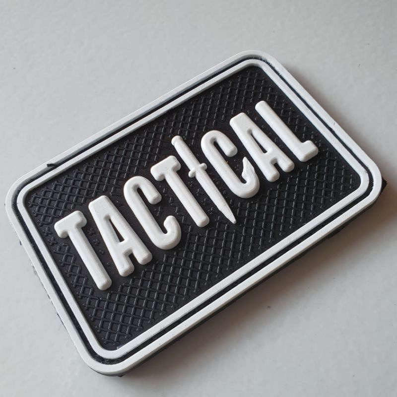 PATCH RUBBER LOGO TULISAN TACTICAL PUTIH/TEMPELAN EMBLEM KARET VELCRO