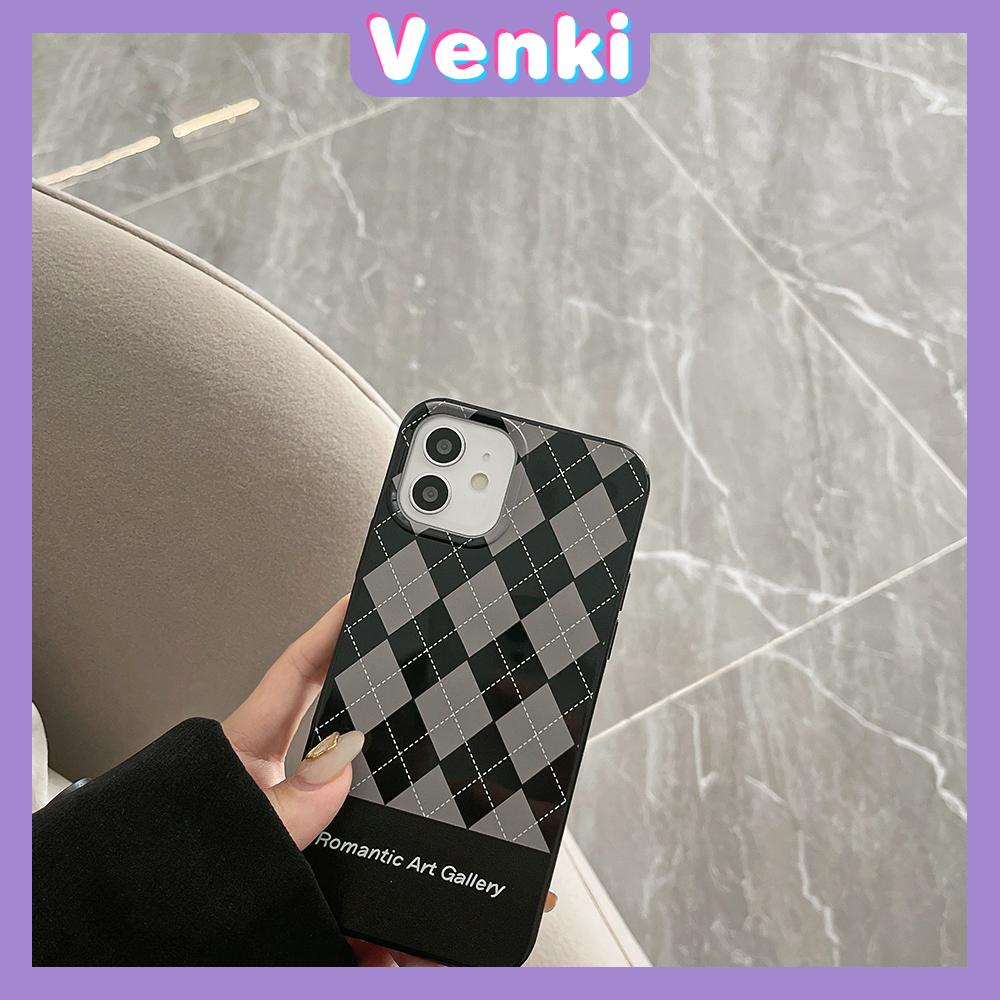 Soft Case Silikon Hitam Glossy Motif Berlian Kotak-Kotak Untuk Iphone 13 Pro Max / 12pro Max / 11 / Pro Max / 7p / 8 / 7p / 8p / X / Xr / Xs Max