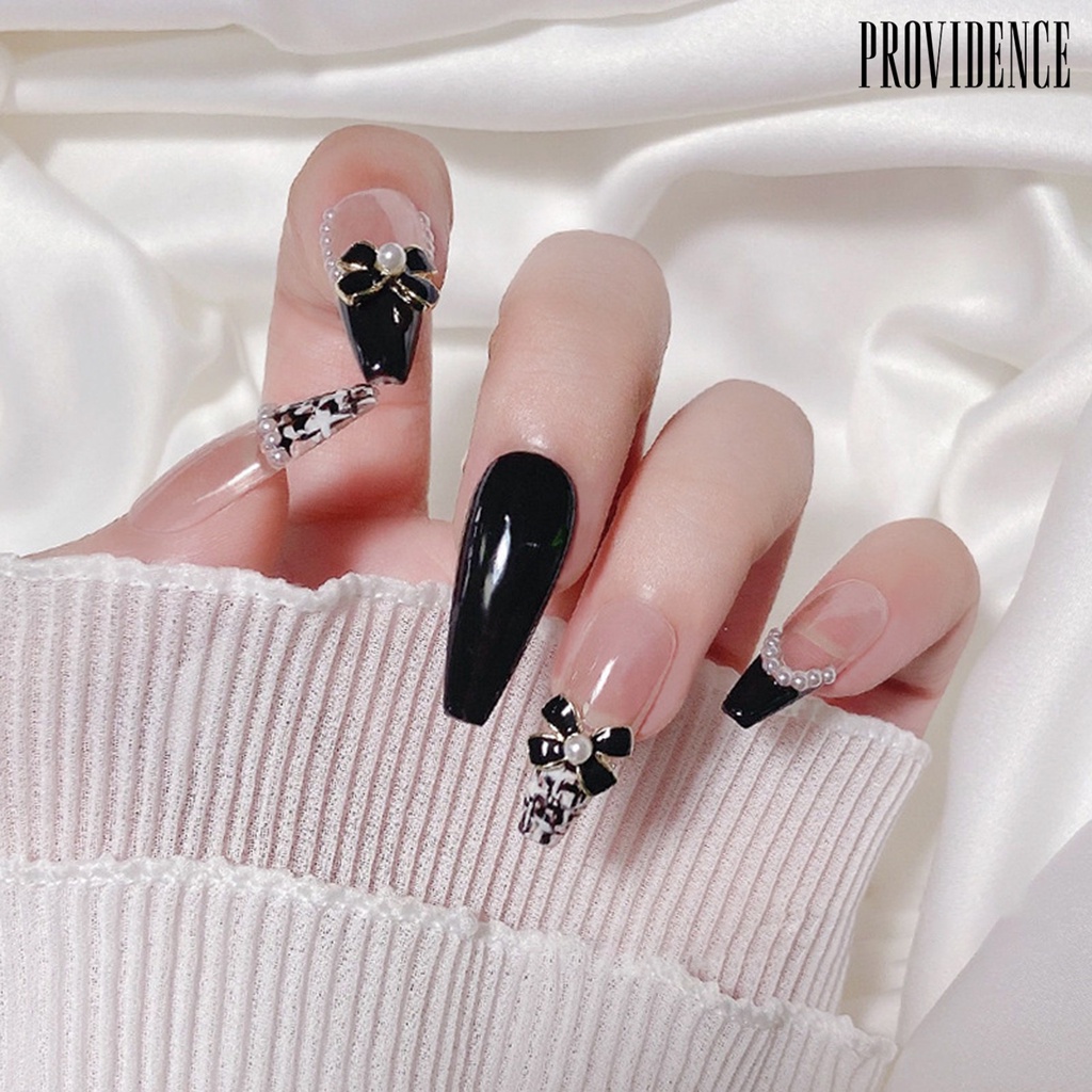 Providence 10Pcs / Set Hiasan Kuku 3D Bentuk Pita Aksen Mutiara Imitasi Untuk Nail Art / Manicure Charms