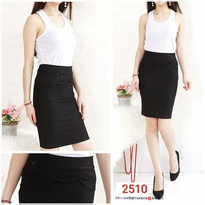 ROK KERJA HITAM POLOS MODEL SPAN / ROK MINI IMPORT BAHAN PARAGON