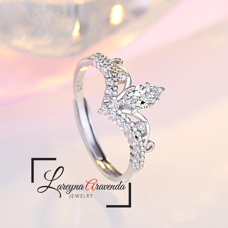 Cincin Wanita S925 Model Crystal Crown Ring CC027