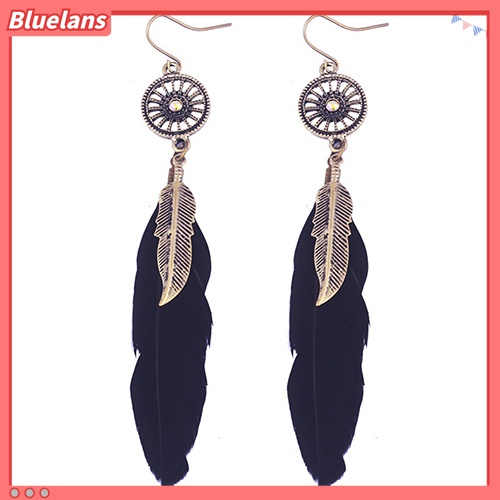 Perhiasan Anting Menjuntai Bentuk Bulu Roda Rongga Gaya Vintage Untuk Wanita