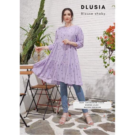 Daster arab DLUSIA BLOUSE SHABY Dress Rayon Midi Tunik Mewah Kekinian