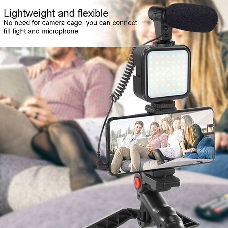 Lampu Vlog Vlogging Set All in One LED Tripod Microphone Kit Phone Holder Paket Komplit  Set Mic LED Tripod Video Recording Live streaming LED Lighting