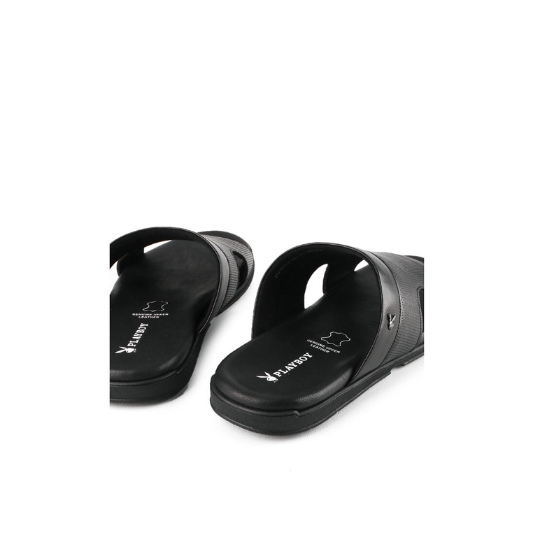 SANDAL SLIDE KULIT PLAYBOY PRIA ORIGINAL CASUAL BRANDED HITAM PL33