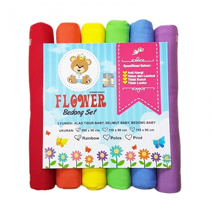 Bedong Rainbow isi 6pcs Kain Bedong Flower Bedong Bayi 6in1 Polos Selimut Swaddle Wrap Baby Babymani