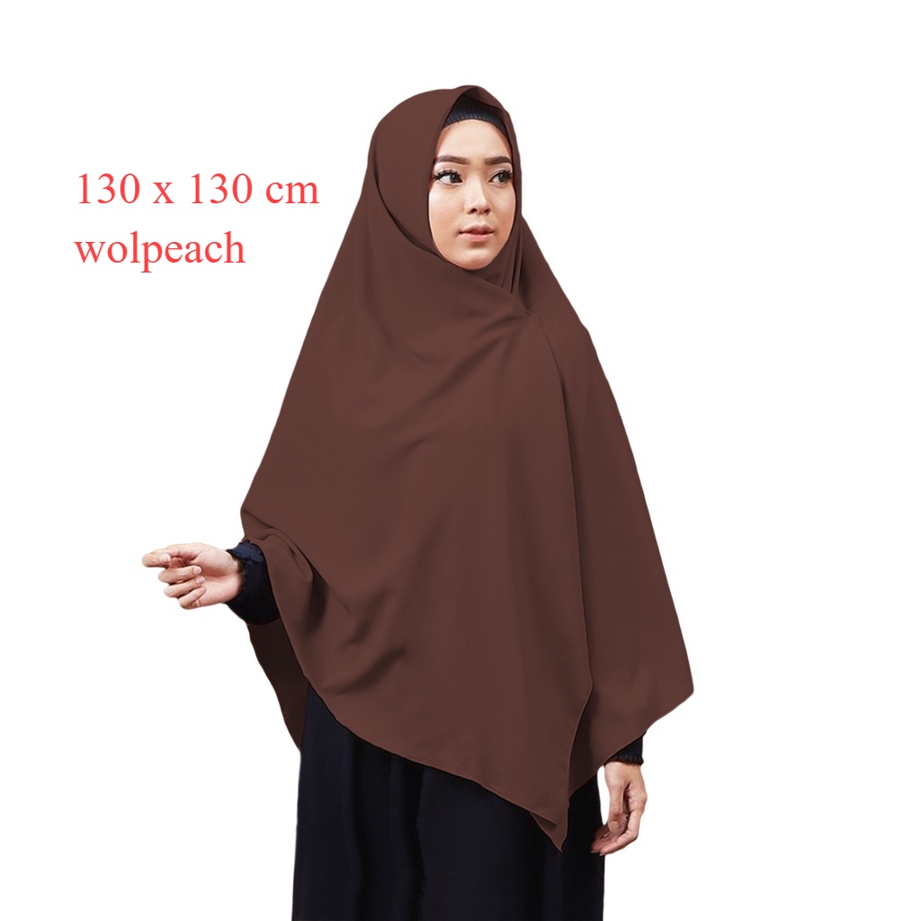 kerudung hijab segi empat bahan wolpeach WOLFIS jumbo syar'i warna coklat pramuka tua size ukuran 13