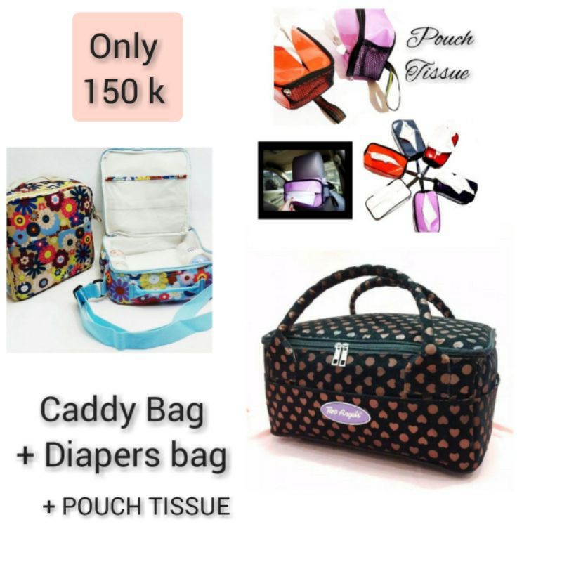 CADDY  BAG TWO ANGELS  + DIAPERS BAG TAS BAYI + POUCH TISSUE NEW NORMAL // s1